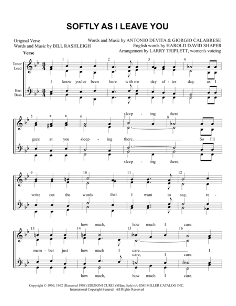 Softly As I Leave You SSAA scores gallery preview page 1