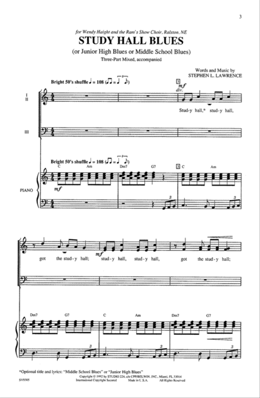 Study Hall Blues Choir scores gallery preview page 1