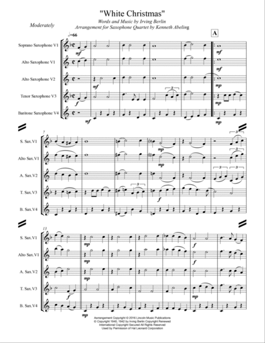 White Christmas Saxophone Quartet scores gallery preview page 2