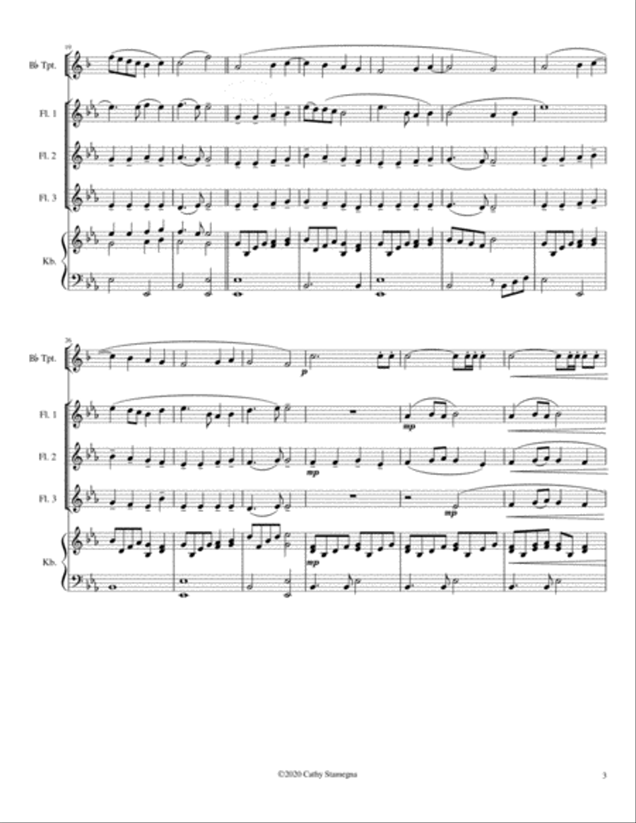 Alleluia! Alleluia! - (melody is Ode to Joy) - Flute Trio, Opt. Bb Trumpet, Keyboard Acc. Woodwind Trio scores gallery preview page 4