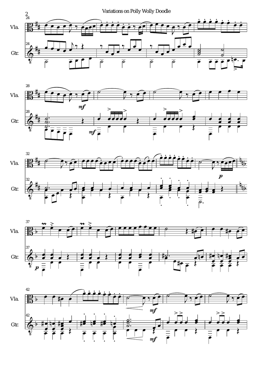 Variations on Polly Wolly Doodle for viola and guitar String Duet scores gallery preview page 2