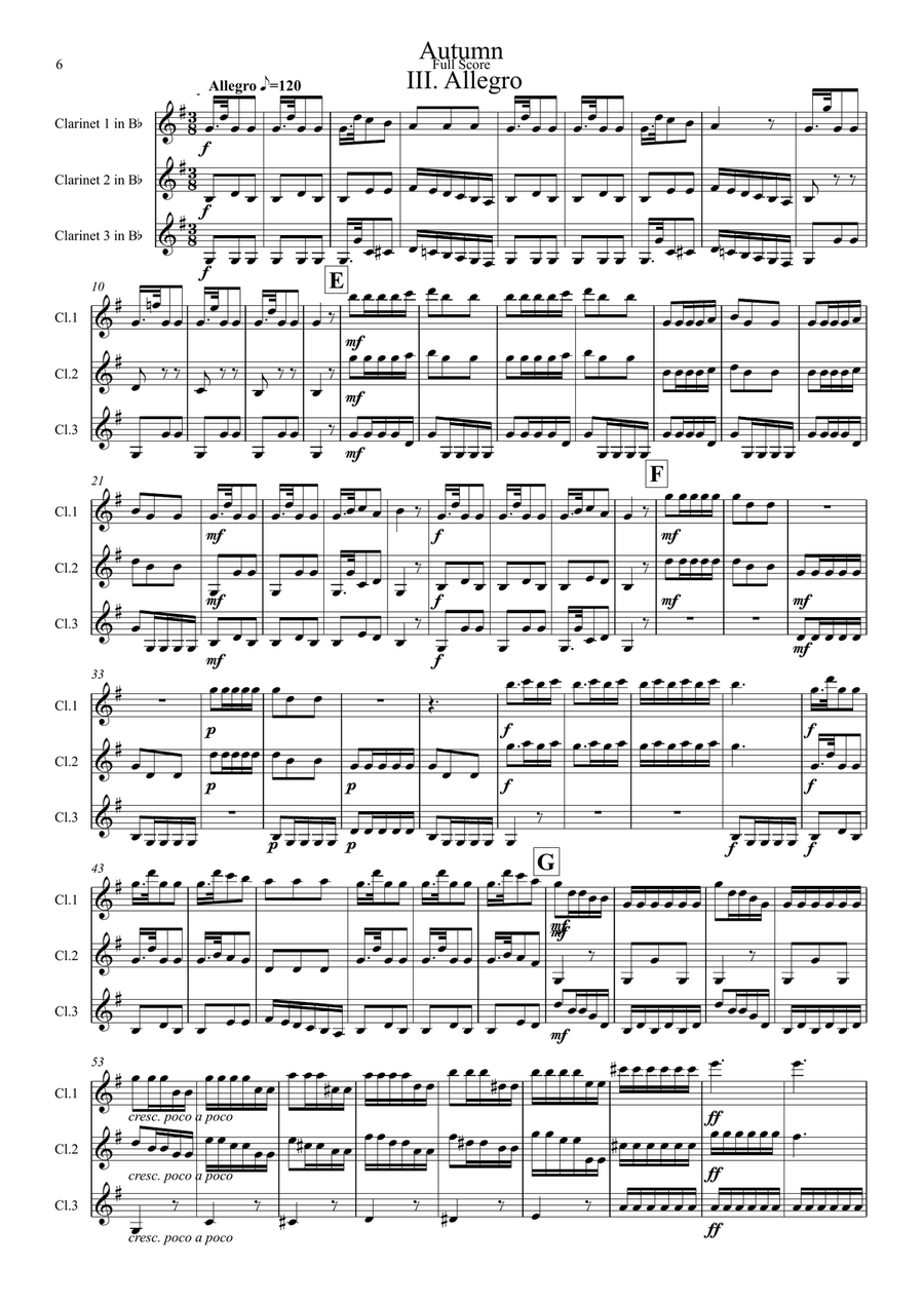 Vivaldi: The Four Seasons (Le quattro stagioni): A Suite of 4 Movements (easier and abridged) Clarinet Trio scores gallery preview page 6