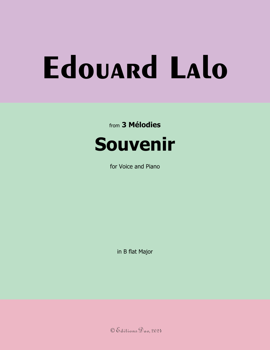 Souvenir, by Edouard Lalo, in B flat Major Piano, Vocal scores gallery preview page 1