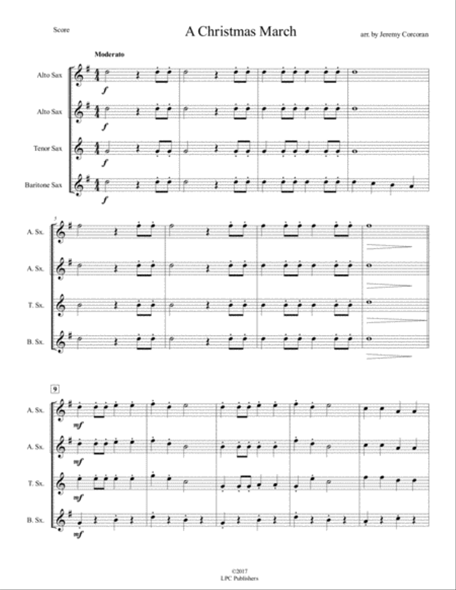 A Christmas March for Saxophone Quartet (SATB or AATB) Saxophone Quartet scores gallery preview page 2
