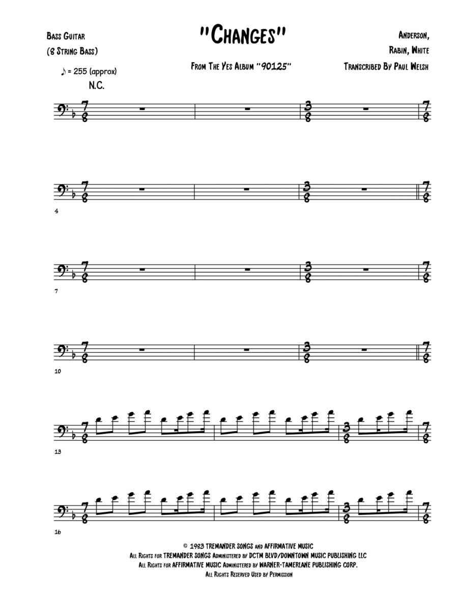 Changes Bass Guitar scores gallery preview page 1