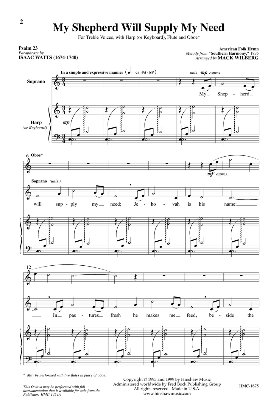 My Shepherd Will Supply My Need SSAA scores gallery preview page 1