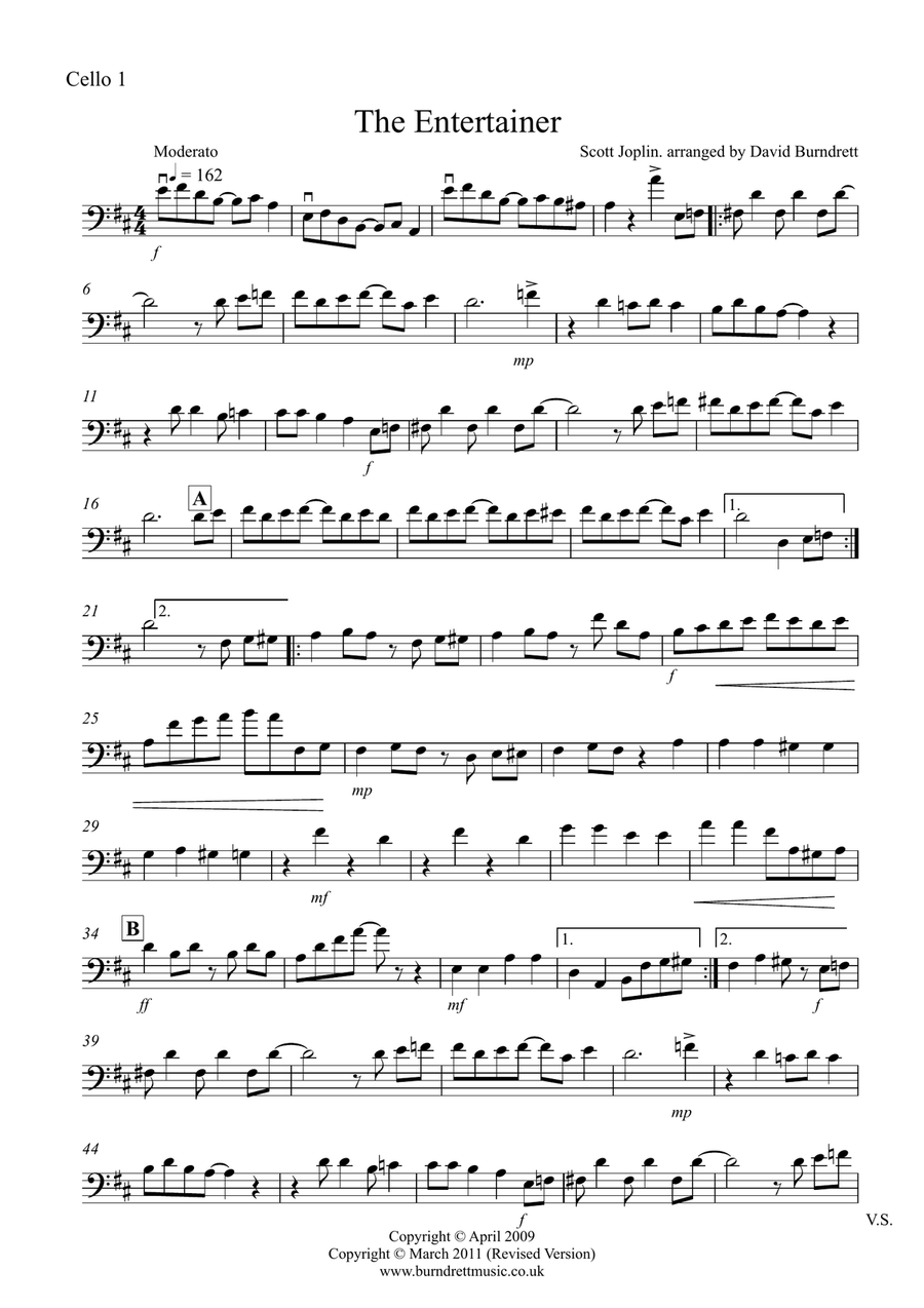 The Entertainer for Cello Quartet Cello Solo scores gallery preview page 3