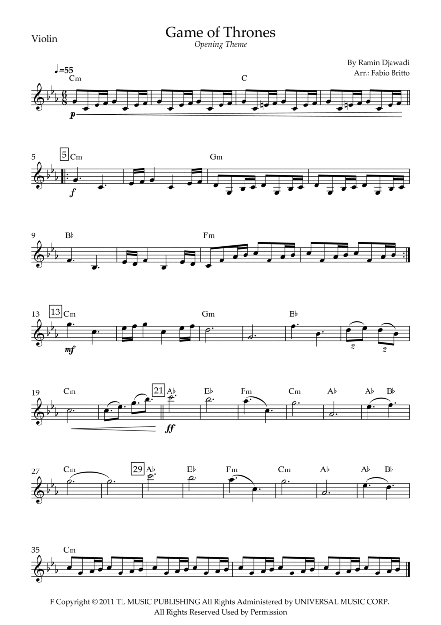 Game Of Thrones Violin Solo scores gallery preview page 1
