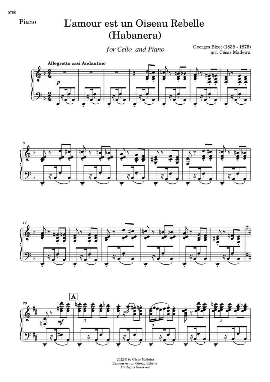 Habanera from Carmen by Bizet - Cello and Piano (Individual Parts) Piano scores gallery preview page 3