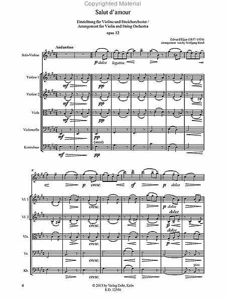 Salut d'amour für Violine und Streichorchester op. 12
