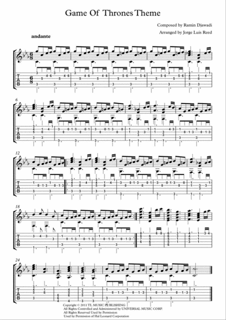 Game Of Thrones Game Of Thrones Guitar Tablature scores gallery preview page 1