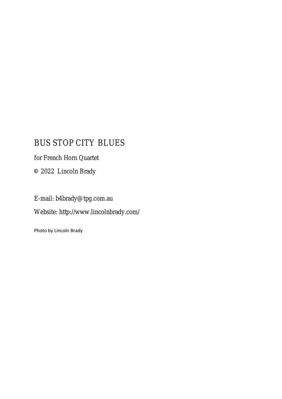 BUS STOP CITY BLUES - French Horn Quartet Brass Quartet scores gallery preview page 2