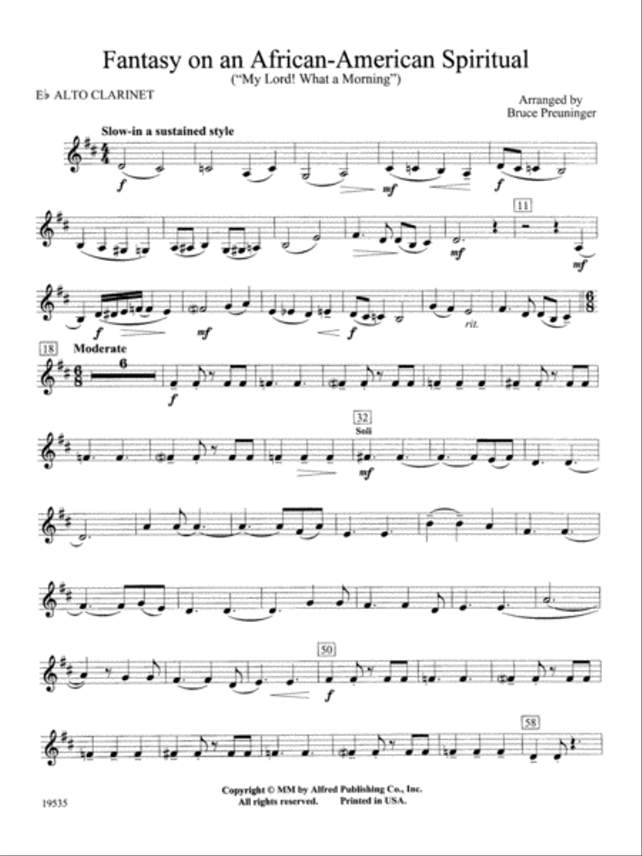 Fantasy on an African-American Spiritual: E-flat Alto Clarinet Concert Band scores gallery preview page 1