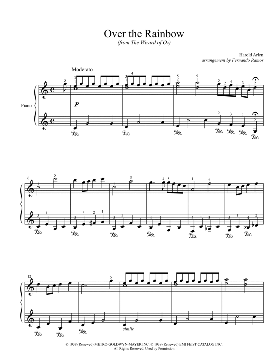 Over The Rainbow Easy Piano scores gallery preview page 1