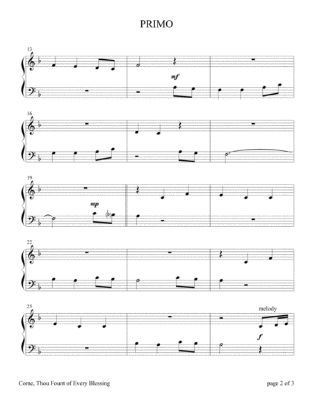 Come, Thou Fount of Every Blessing (Easy Piano Duet, 1 Piano, 4 Hands) image number null
