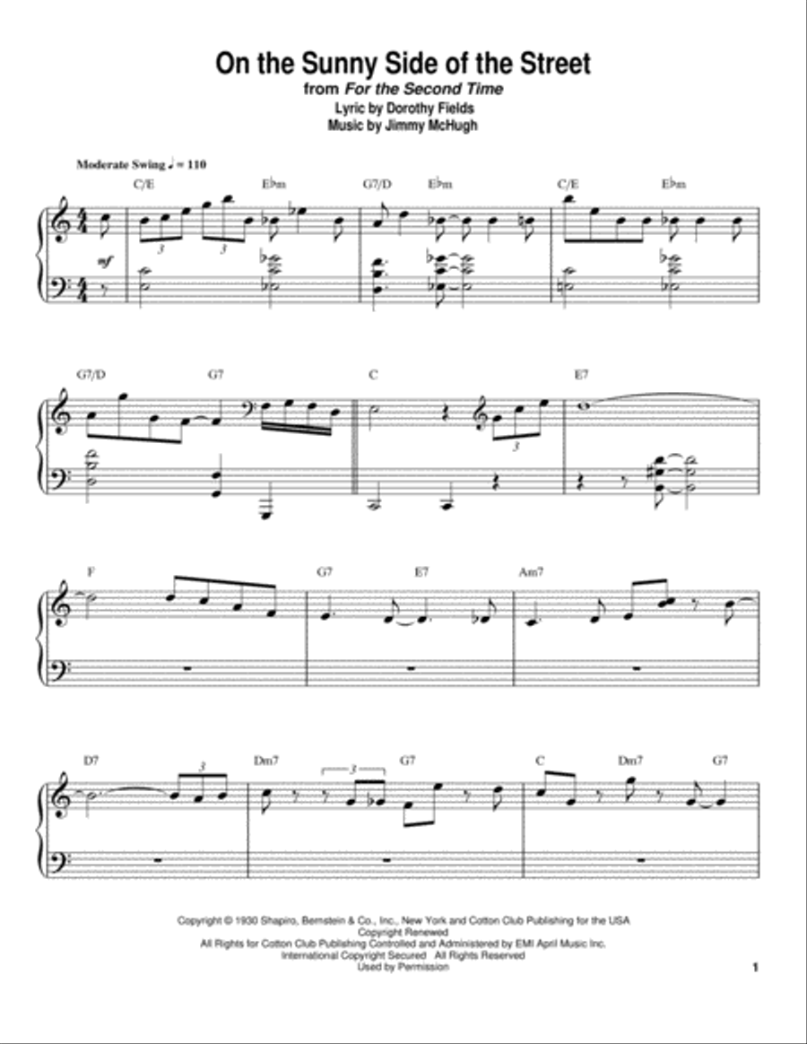 On The Sunny Side Of The Street Piano scores gallery preview page 1