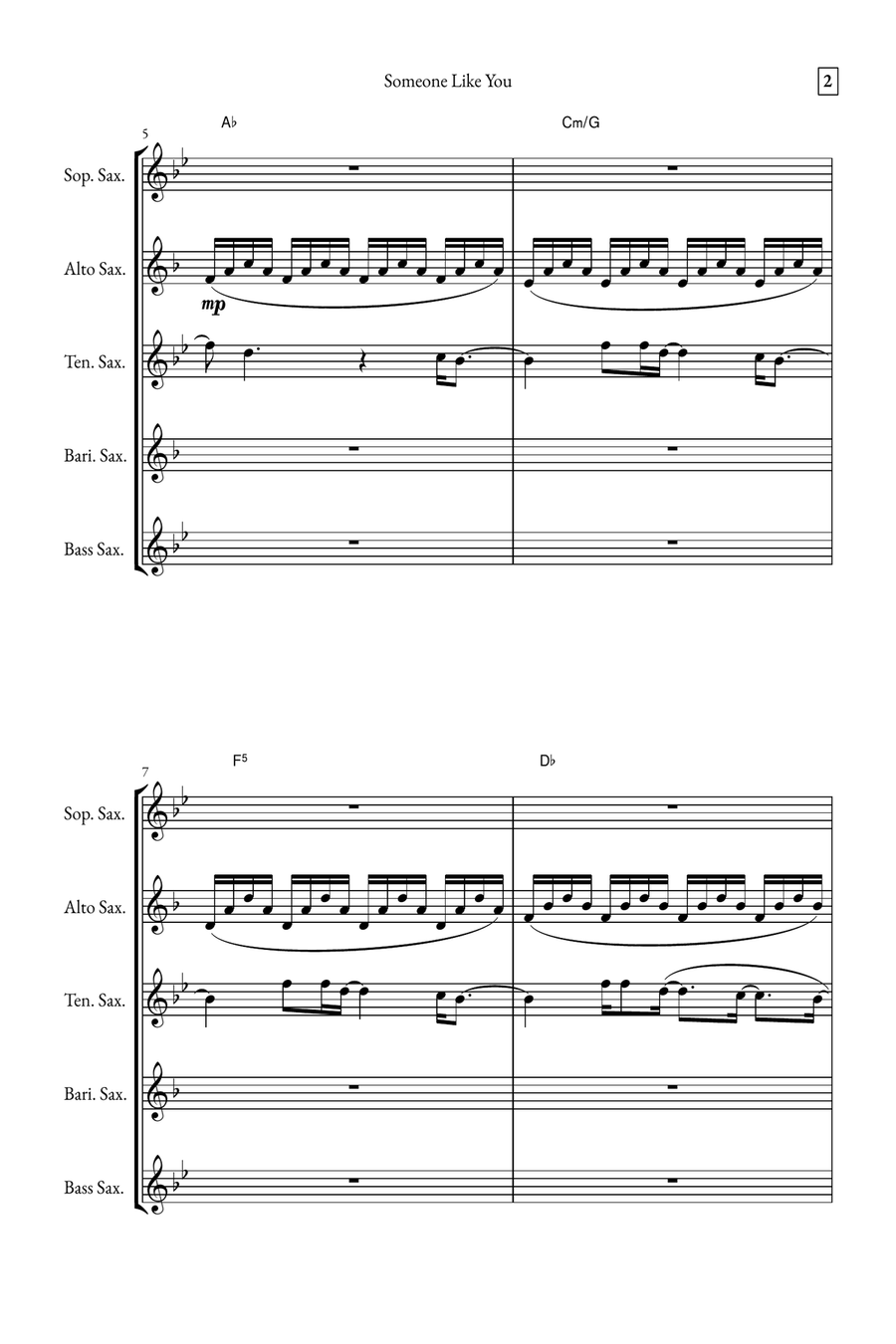 Someone Like You Saxophone Quintet scores gallery preview page 2