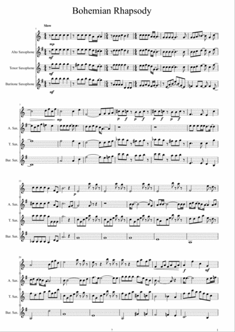 Bohemian Rhapsody Woodwind Quartet scores gallery preview page 1