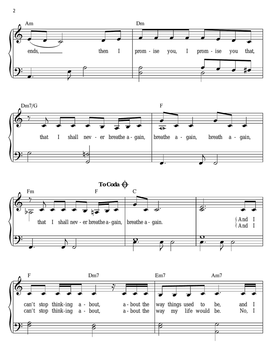 Breathe Again Breathe Again Easy Piano scores gallery preview page 2