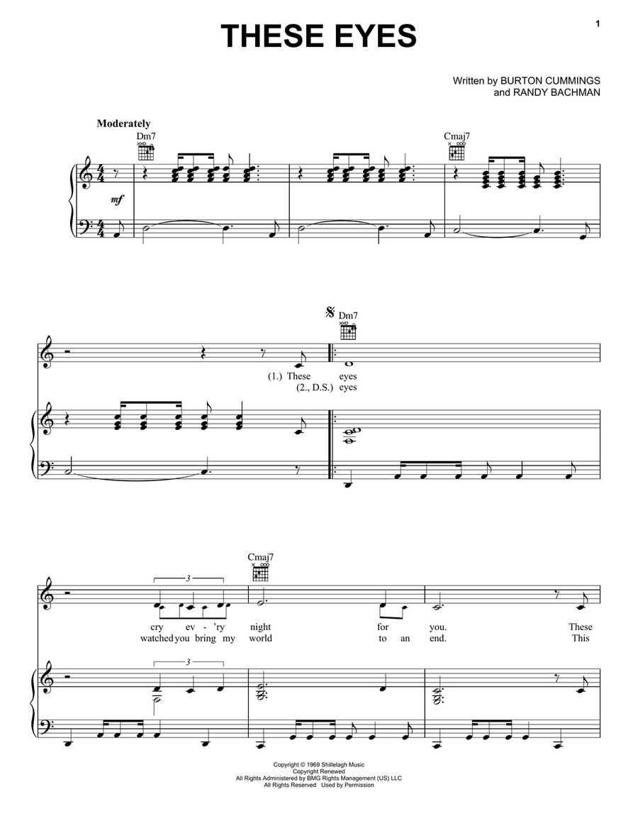 These Eyes These Eyes Piano, Vocal, Guitar scores gallery preview page 1