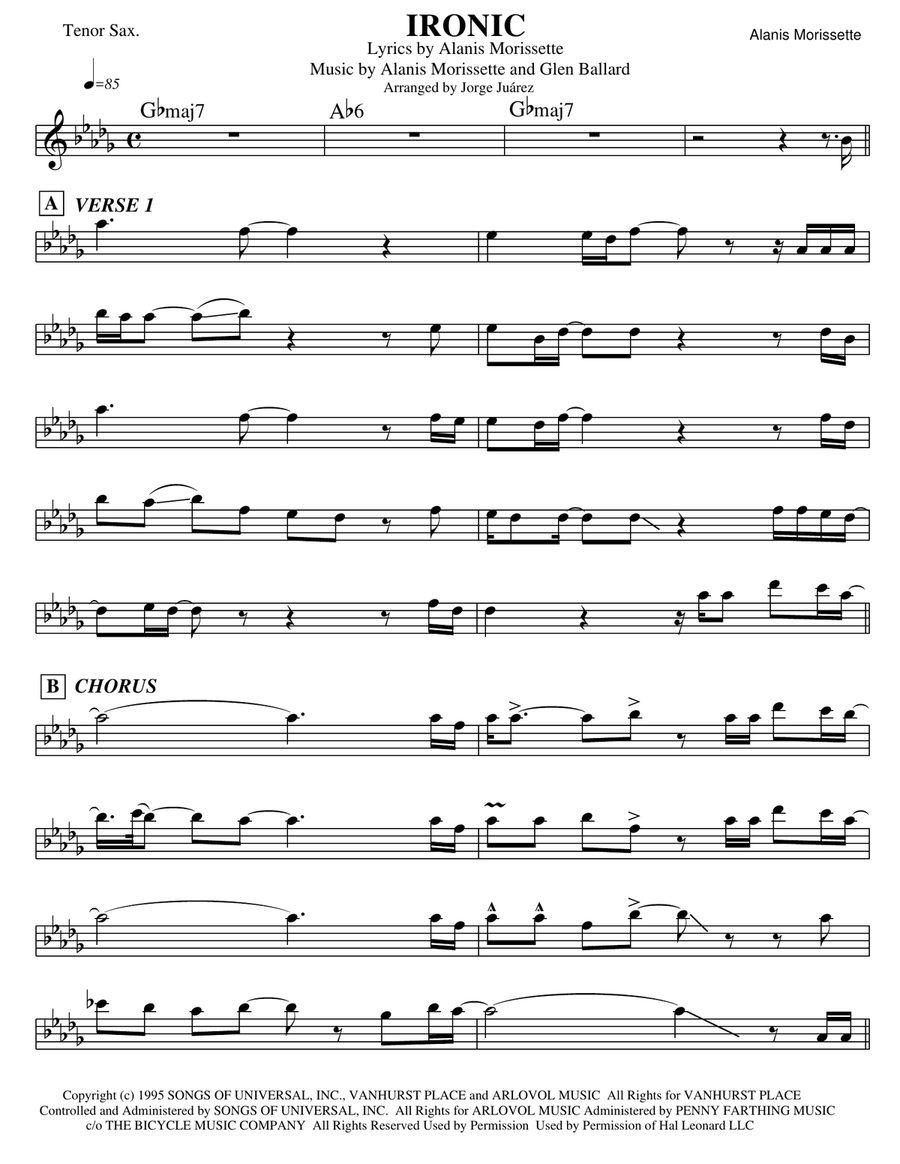 Ironic Ironic Tenor Saxophone scores gallery preview page 1