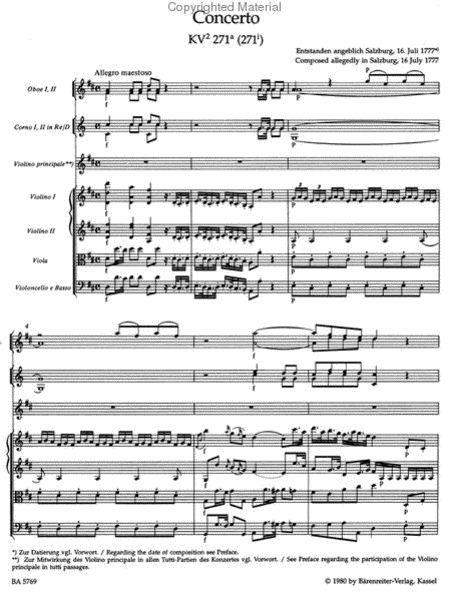 Concerto for Violin and Orchestra D major, KV 271a (271i)