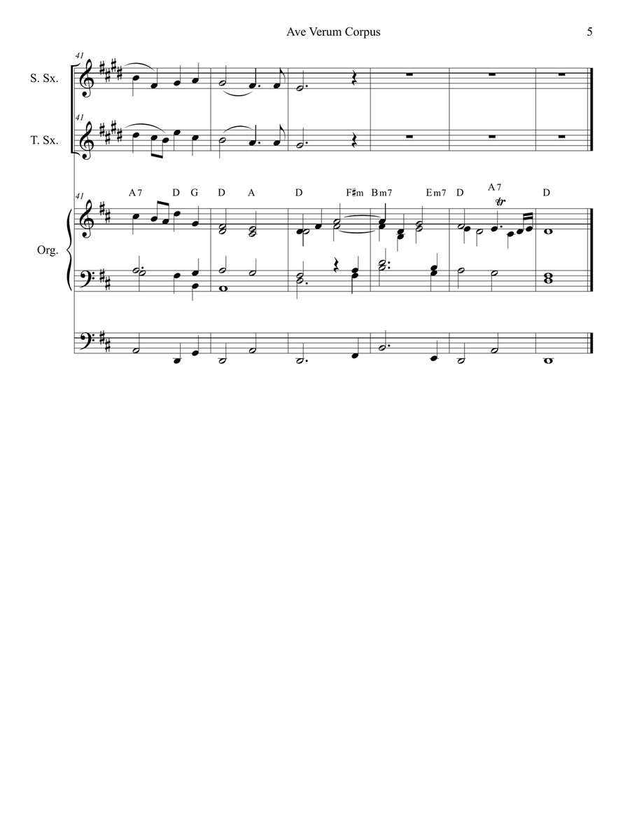 Ave Verum Corpus (Duet for Soprano and Tenor Saxophone - Organ Accompaniment) Woodwind Duet scores gallery preview page 5