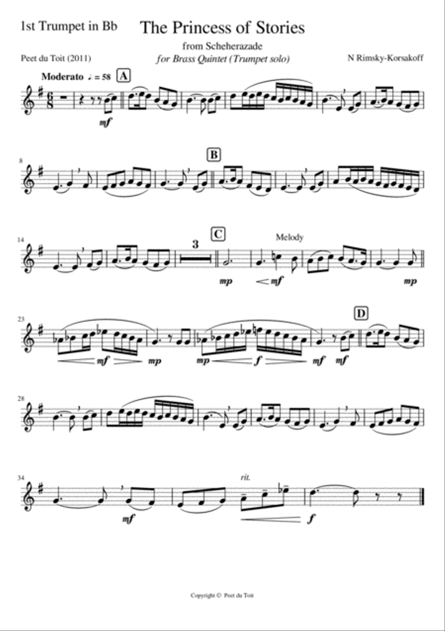 The Princess of Stories from 'Scheherazade', Op.35 - N Rimsky-Korsakov (Brass Quintet) Brass Quintet scores gallery preview page 5