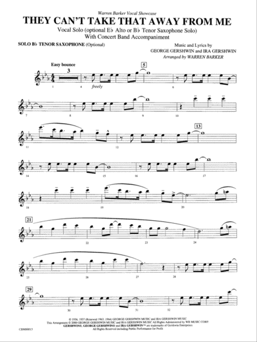 They Can't Take That Away from Me: Optional Solo Tenor Saxophone Concert Band scores gallery preview page 1