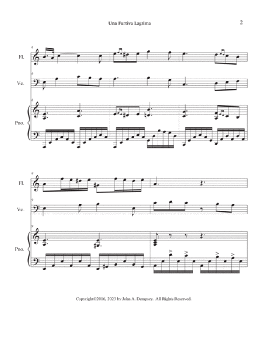 Una Furtiva Lagrima (One Furtive Tear): Trio for Flute, Cello and Piano Flute scores gallery preview page 6