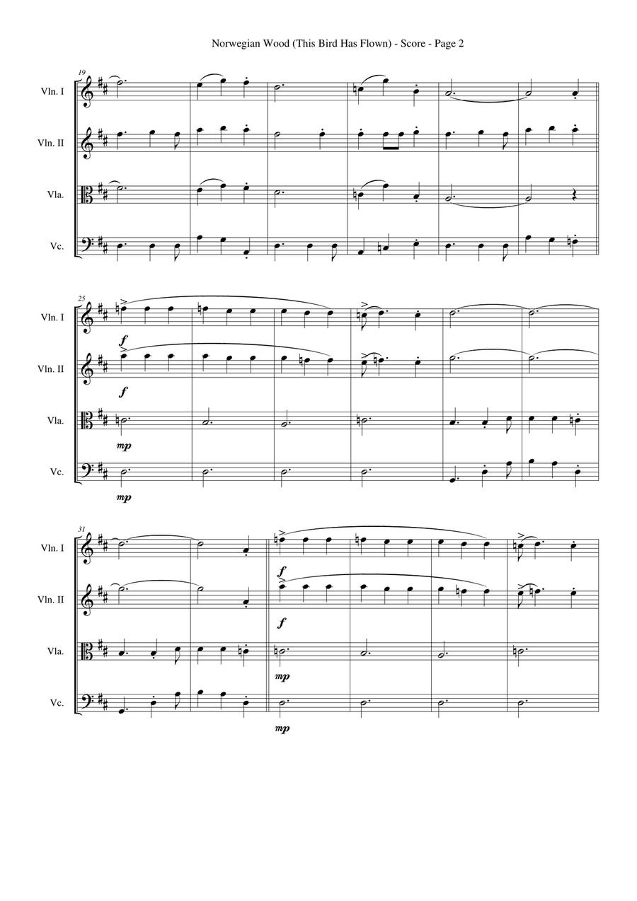 Norwegian Wood (This Bird Has Flown) String Quartet scores gallery preview page 2
