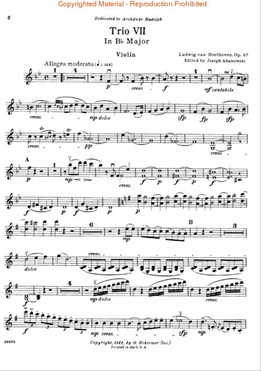 Trio in B Flat, Op. 97 (“Archduke Trio”) Piano Trio scores gallery preview page 3