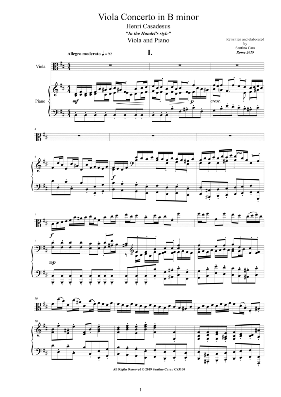 Handel-Casadesus - Viola Concerto in B minor for Viola and Piano Piano scores gallery preview page 1