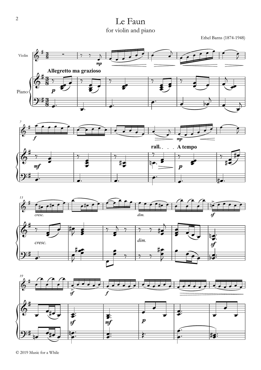 Ethel Barns - Le Faun for violin and piano Violin Solo scores gallery preview page 2