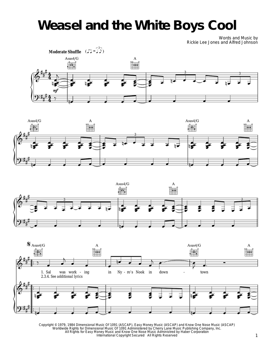 Weasel And The White Boys Cool Piano, Vocal, Guitar scores gallery preview page 1