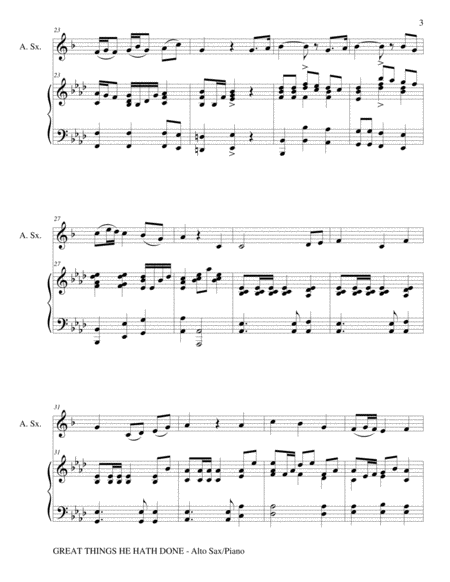 GREAT THINGS HE HATH DONE (Alto Sax with Piano - Score & Part included) image number null