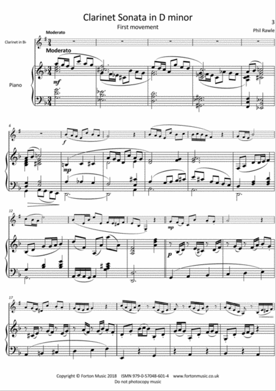 Clarinet Sonata in D Minor Clarinet Solo scores gallery preview page 2
