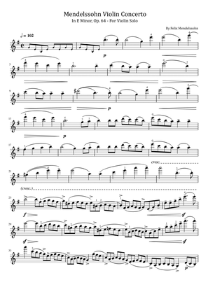 Mendelssohn - Violin Concerto In E Minor, Op.64 - For Violin Solo With Fingered