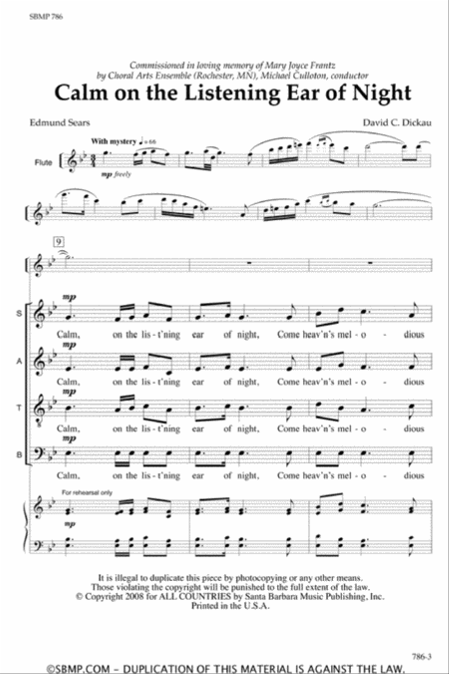 Calm on the Listening Ear of Night - SATB divisi Octavo Divisi scores gallery preview page 2