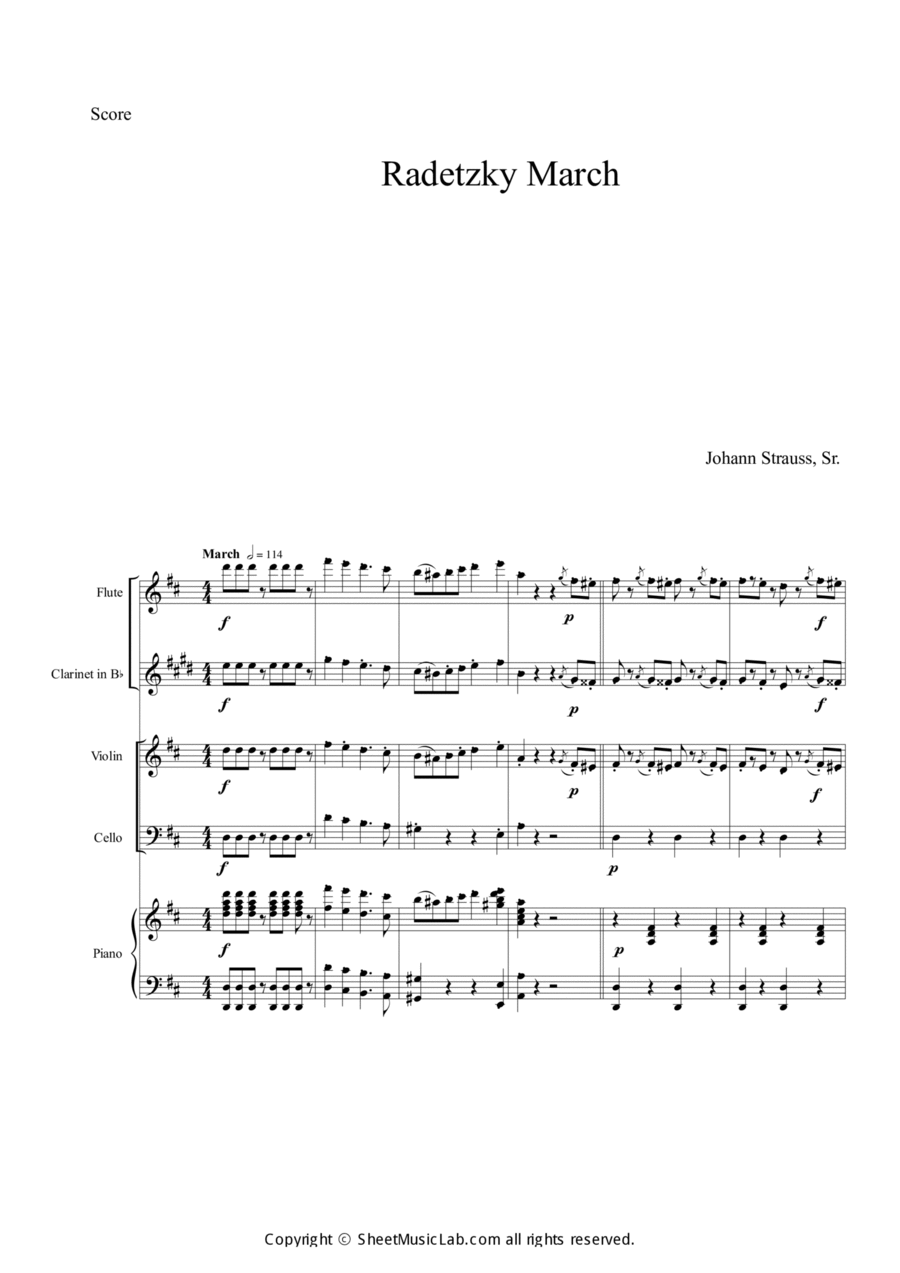 Radetzky Marsch Clarinet scores gallery preview page 1