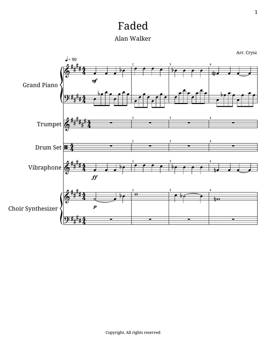 Faded Piano, Vocal scores gallery preview page 1