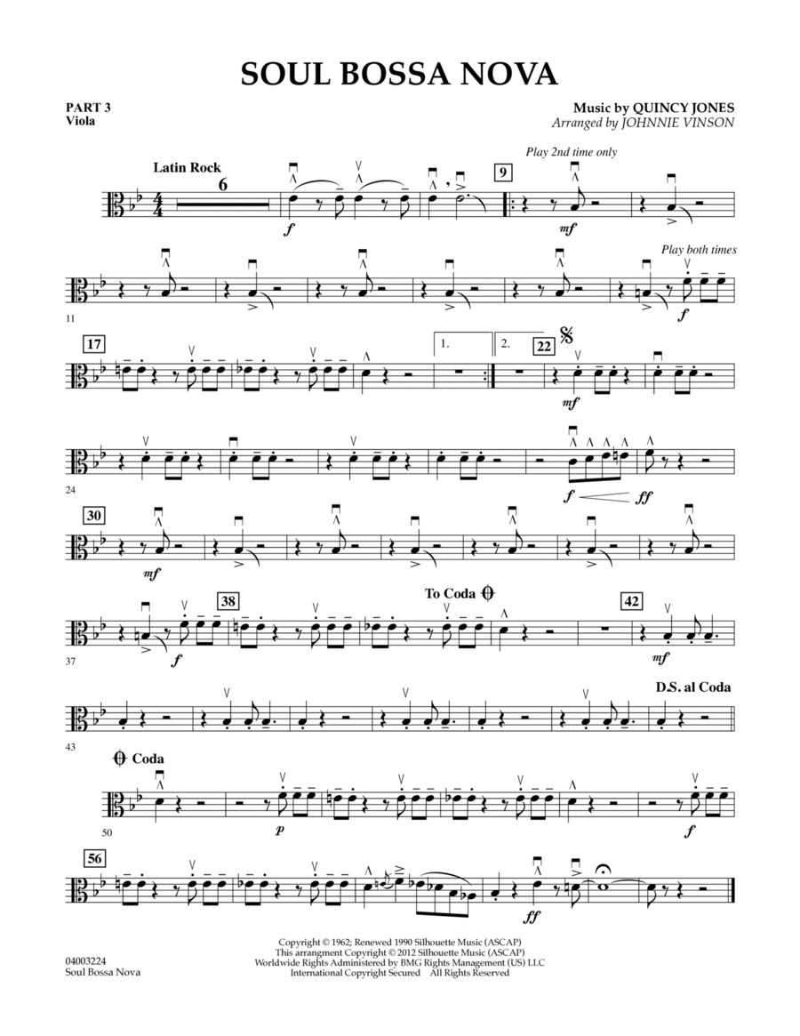 Soul Bossa Nova (arr. Johnnie Vinson) - Pt.3 - Viola Concert Band scores gallery preview page 1