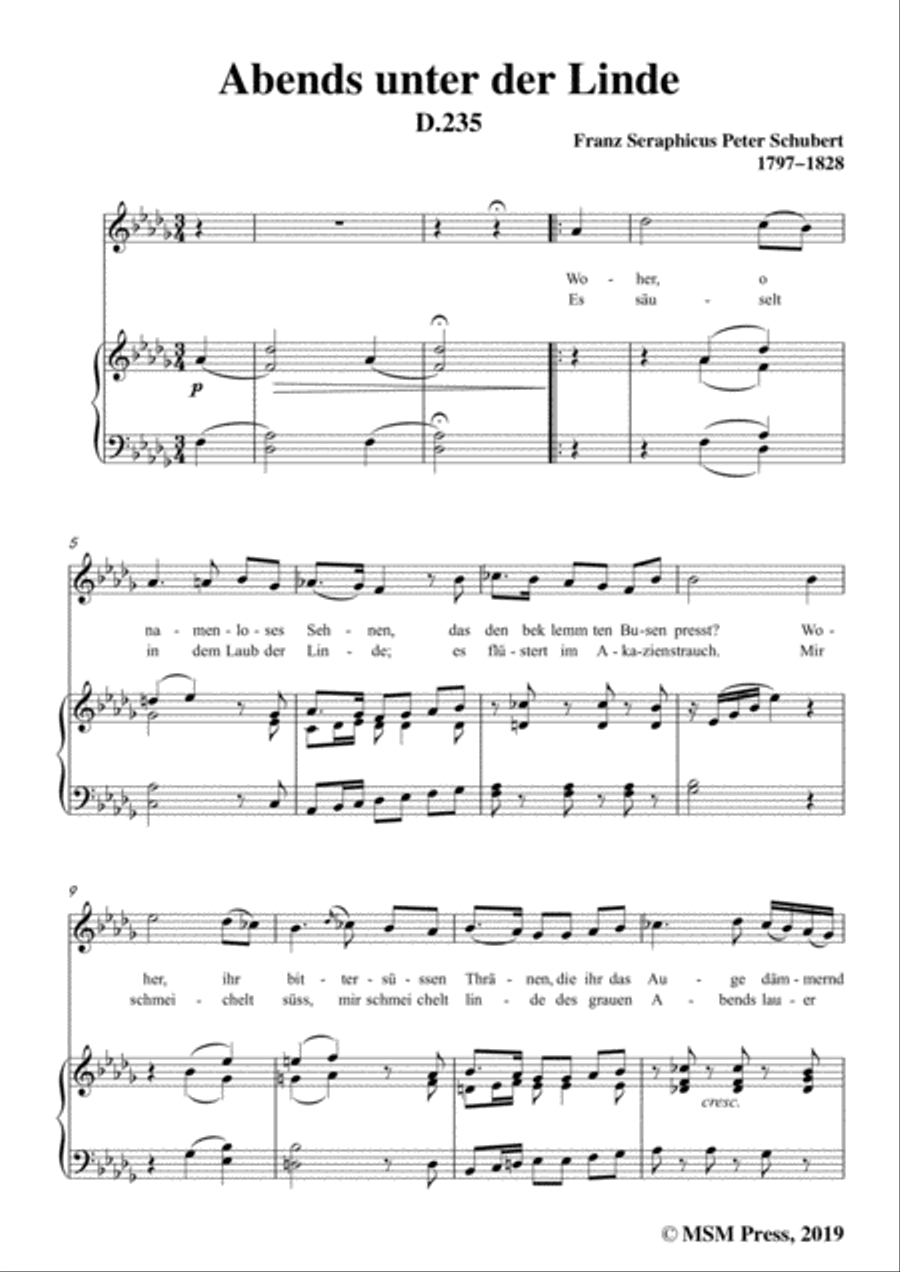 Schubert-Abends unter der Linde,D.235,in D flat Majo,for Voice&Piano Voice scores gallery preview page 3