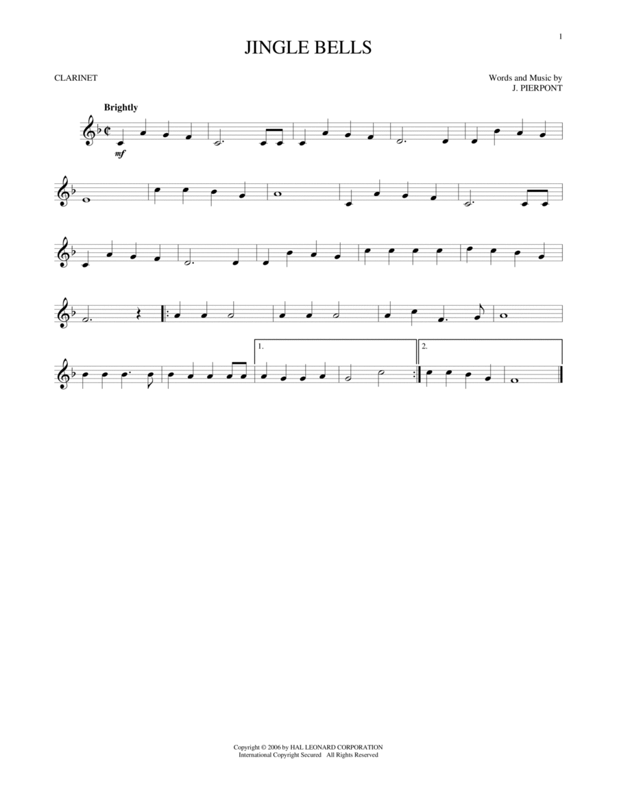 Jingle Bells Jingle Bells Clarinet Solo scores gallery preview page 1