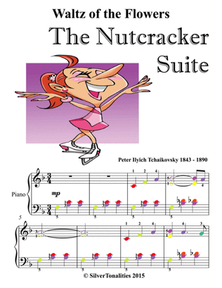 Waltz of the Flowers Nutcracker Suite Easy Elementary Piano Sheet Music with Colored Notes