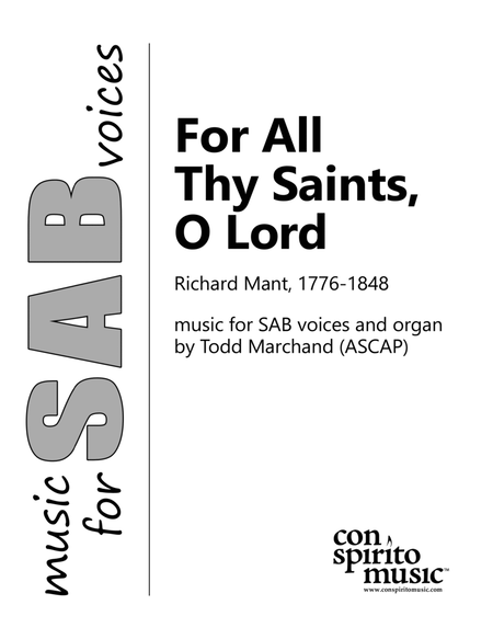 For All Thy Saints, O Lord — SAB voices, organ image number null