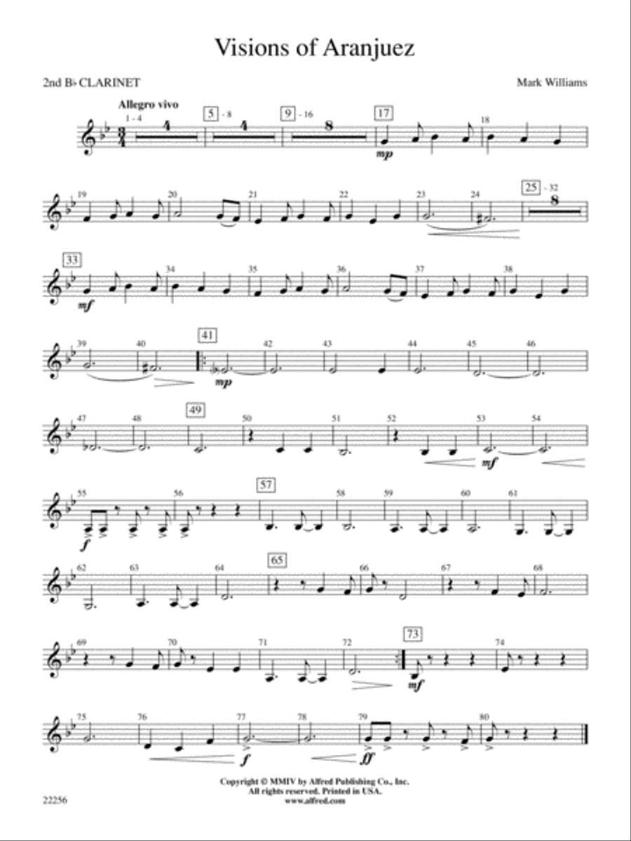 Visions of Aranjuez: 2nd B-flat Clarinet Concert Band scores gallery preview page 1