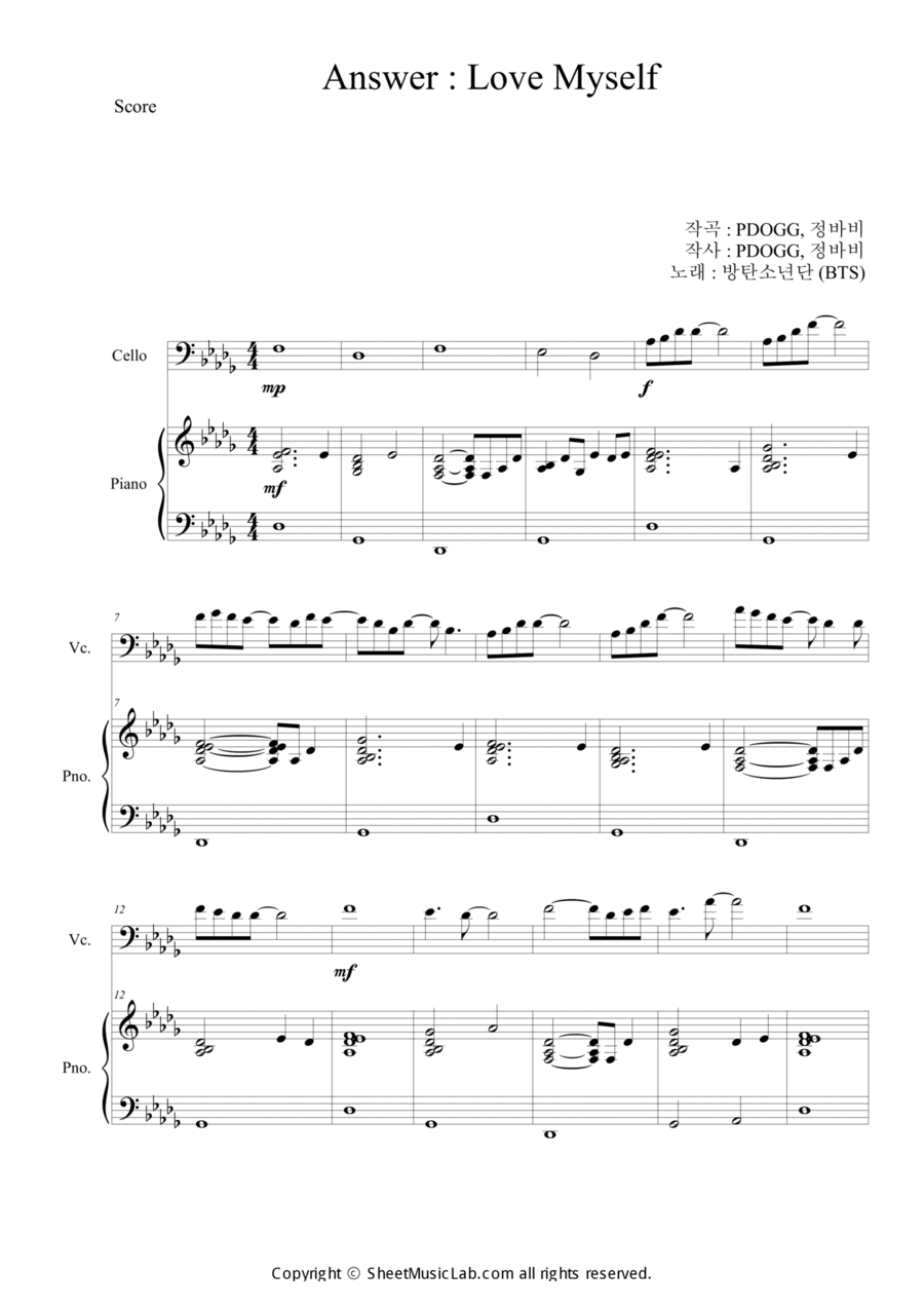 Answer : Love Myself Piano scores gallery preview page 1