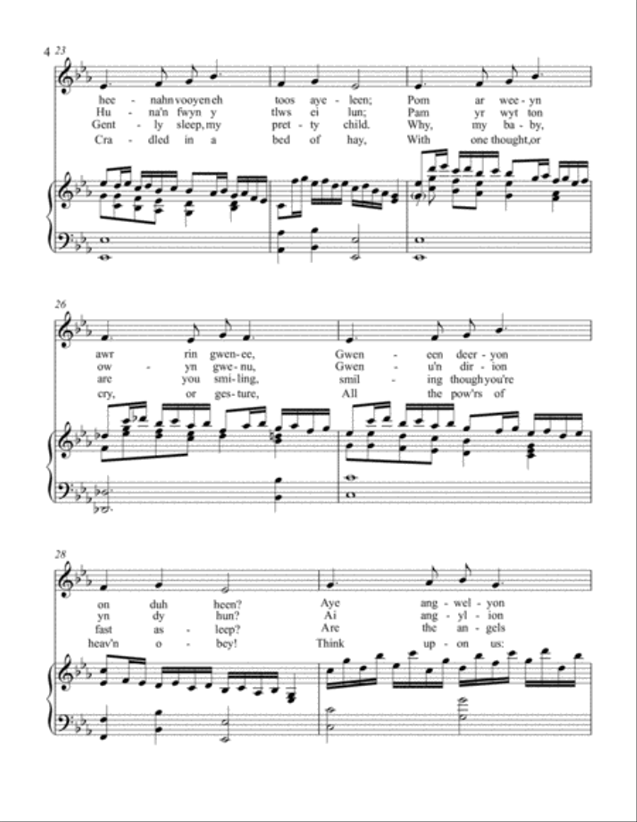 Suo gan/Welsh lullaby - original and Christmas lyrics - medium low voice