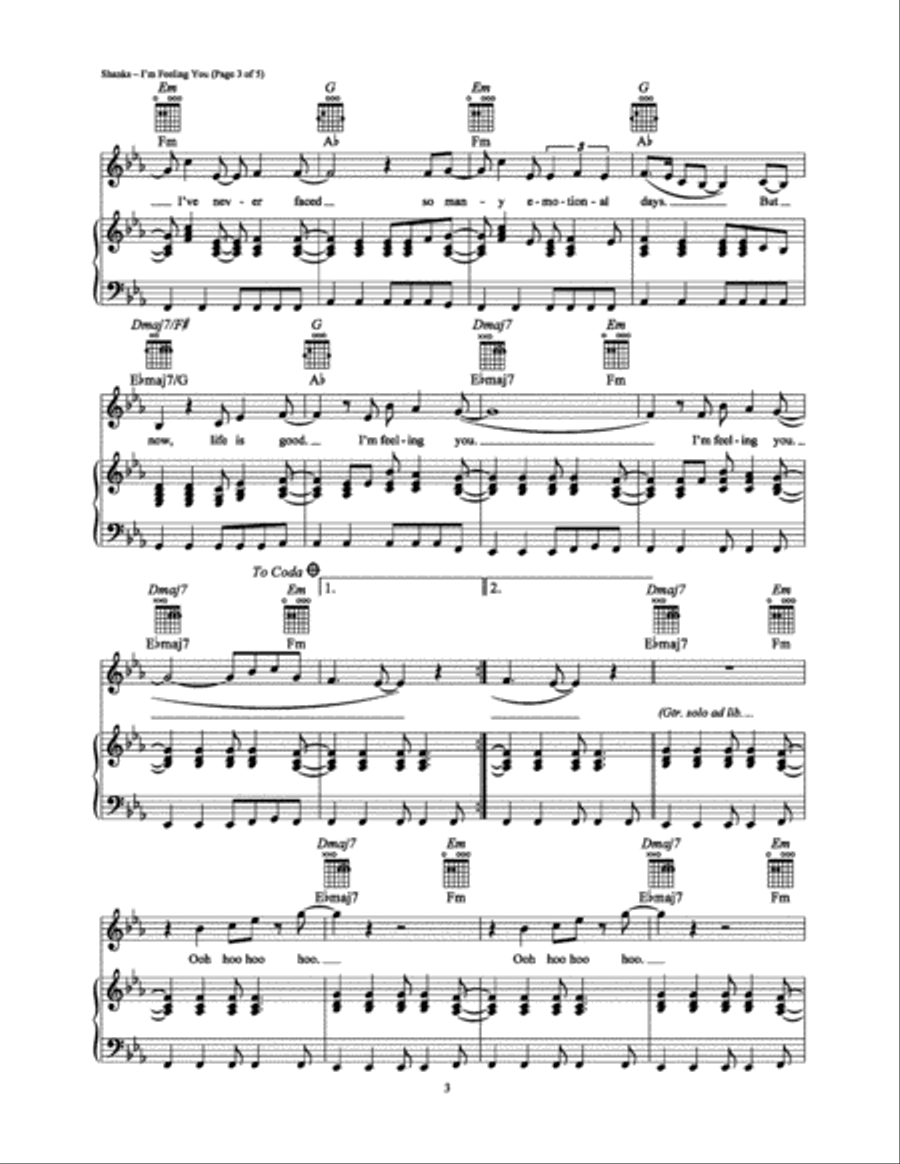 I'm Feeling You Piano, Vocal, Guitar scores gallery preview page 3